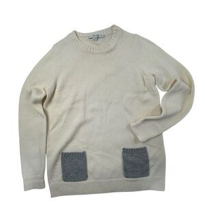 Boden Cashmere Wool Pullover Patch Pocket Sweater Women Small Ivory Gray Soft